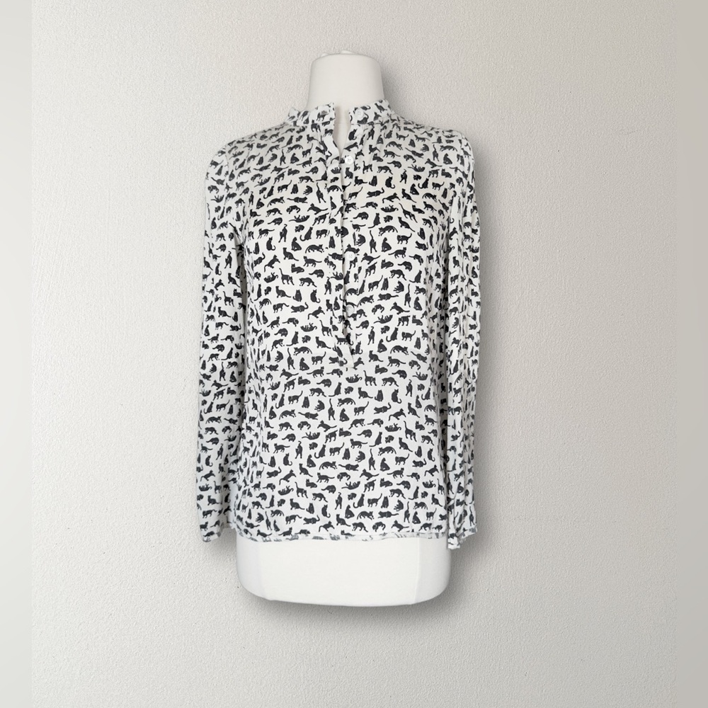 Derek Lam cat pattern silk blouse shirt size 0 excellent condition!